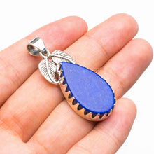 StarGems  Natural Lapis Lazuli Leaf Handmade 925 Sterling Silver Pendant 1.75" D1753