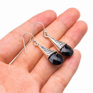 StarGems  Natural Black Onyx Handmade 925 Sterling Silver Earrings 1.5" D3800