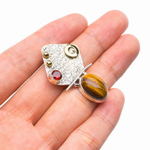 StarGems  Natural Two Tones Tiger Eye And Garnet Handmade 925 Sterling Silver Pendant 1.5" D5580