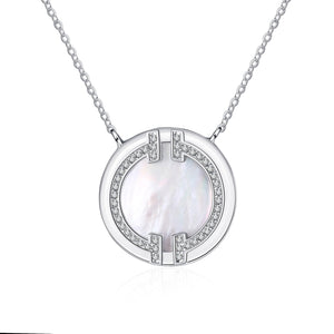StarGems® Mother Pearl 0.176cttw Moissanite 925 Silver Platinum Plated Necklace 40+5cm NX000