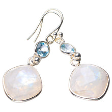 StarGems® Natural Rainbow Moonstone And Blue Topaz Handmade 925 Sterling Silver Earrings 1.75" D7703