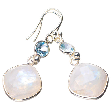 StarGems® Natural Rainbow Moonstone And Blue Topaz Handmade 925 Sterling Silver Earrings 1.75