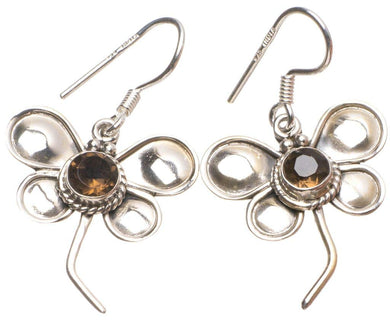 StarGems  Natural Smoky Quartz Butterfly Handmade 925 Sterling Silver Earrings 1 1/2