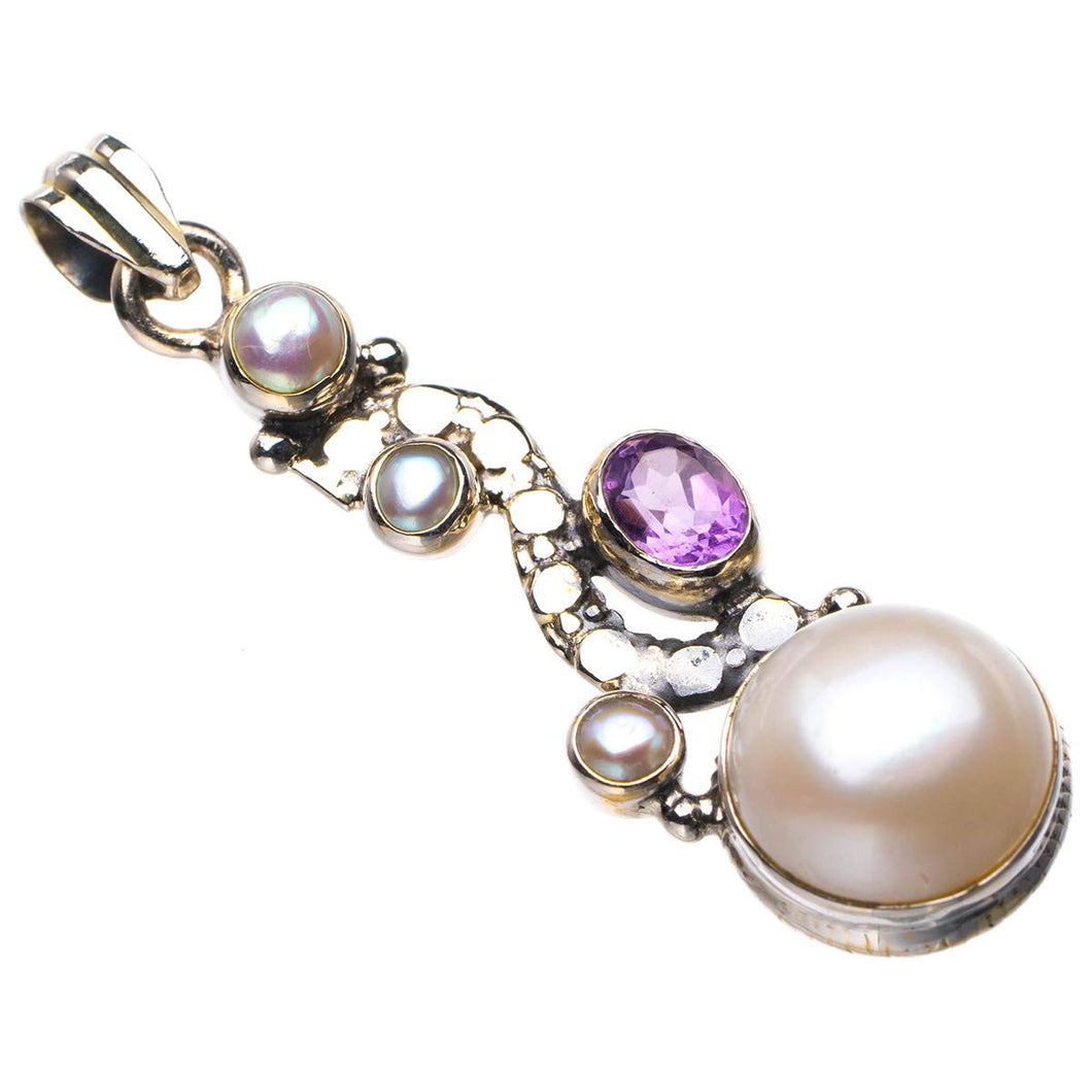 StarGems  Natural River Pearl And Amethyst Handmade 925 Sterling Silver Pendant 2.25