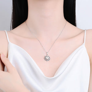 StarGems® 8mm Sunflower 0.32cttw Moissanite 925 Silver Platinum Plated Necklace 40+5cm NX076