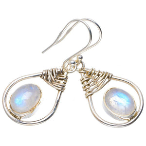 StarGems  Natural Rainbow Moonstone Handmade Unique 925 Sterling Silver Earrings 1.5" A2443