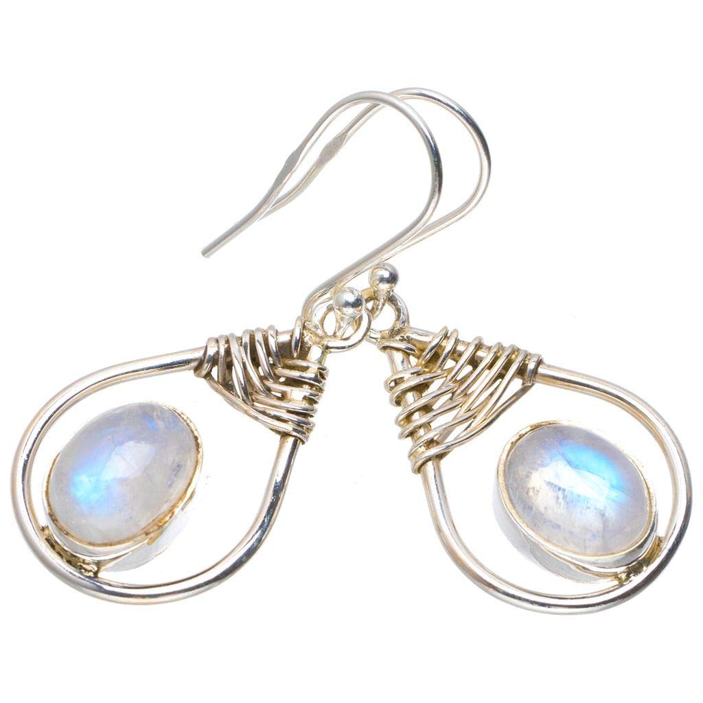 StarGems  Natural Rainbow Moonstone Handmade Unique 925 Sterling Silver Earrings 1.5