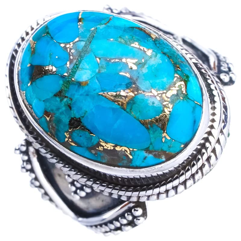 StarGems® Natural Copper Turquoise Handmade 925 Sterling Silver Ring 7 E9394