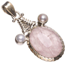 StarGems® Natural Rose Quartz and River Pearl Handmade Boho 925 Sterling Silver Pendant 1 3/4" T1234