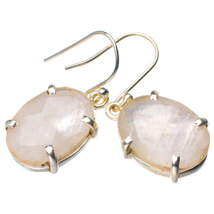 StarGems® Natural Rainbow Moonstone Handmade 925 Sterling Silver Earrings 1.25" D7388