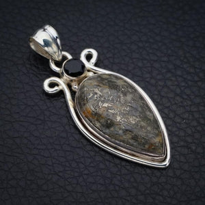 StarGems  Natural ApacheParmyorite Black Onyx Handmade 925 Sterling Silver Pendant 2" F4291