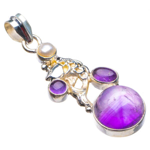 StarGems  Natural Amethyst And River Pearl Carp Handmade 925 Sterling Silver Pendant 2" D1703