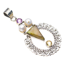 StarGems  Natural Blue Fire Labradorite,River Pearl,Amethyst And Citrine Handmade 925 Sterling Silver Pendant 2.25" D2271