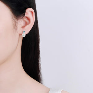 StarGems® 9mm AAAA Pearls 0.3cttw Moissanite 925 Silver Platinum Plated Stud Earrings EX073