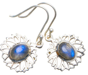 StarGems  Natural Blue Fire Labradorite Handmade Unique 925 Sterling Silver Earrings 1.25" X4959