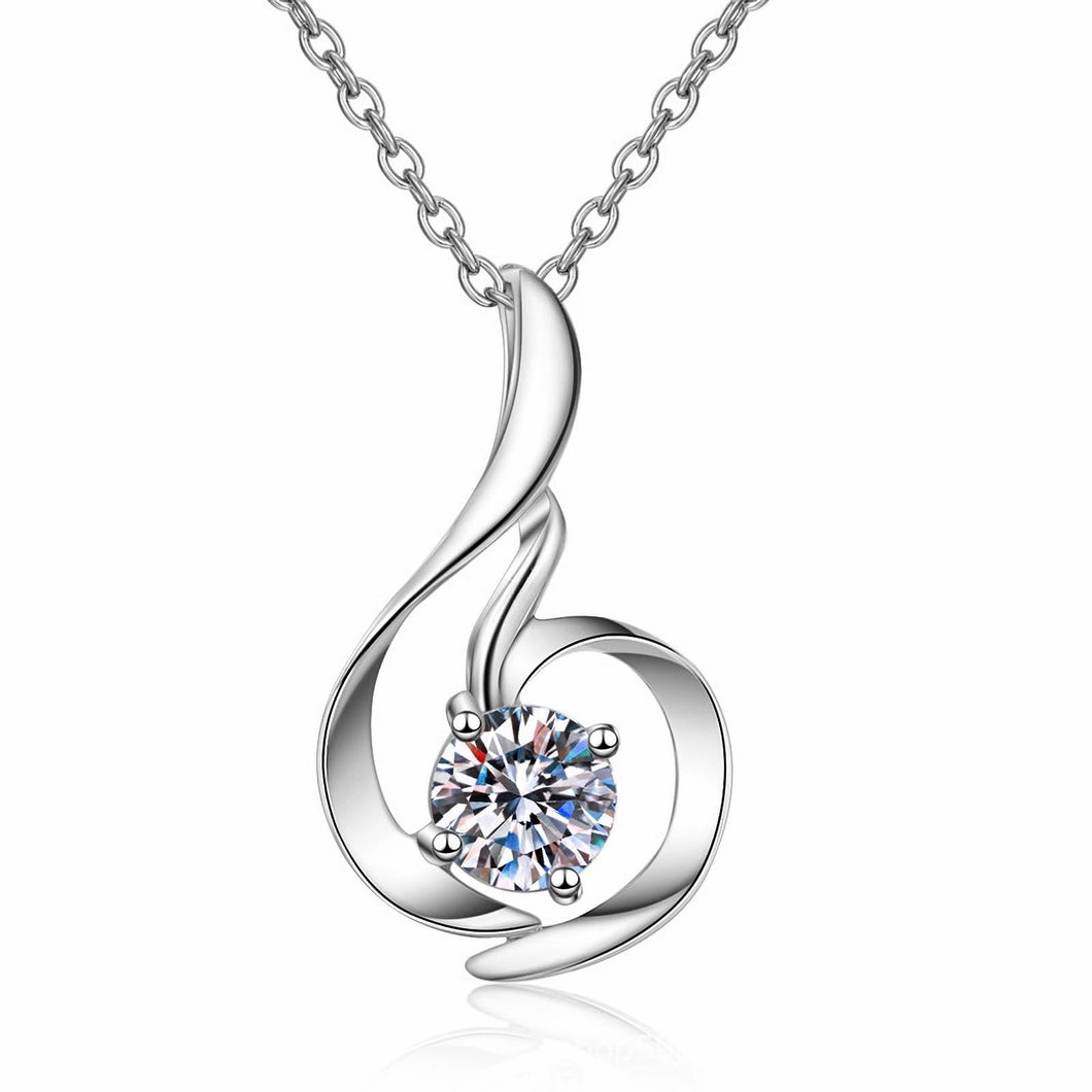 StarGems  Minimalist Four Prong 0.8ct Moissanite 925 Silver Platinum Plated Necklace 40+5cm NX097