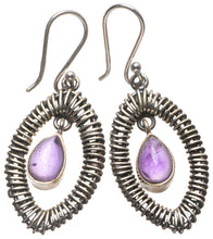 StarGems® Natural Amethyst Handmade Vintage Eye Shape 925 Sterling Silver Earrings 1 1/2" T3190