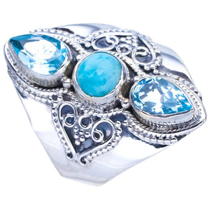 StarGems  Natural Larimar Blue Topaz Handmade 925 Sterling Silver Ring 9.75 F0093
