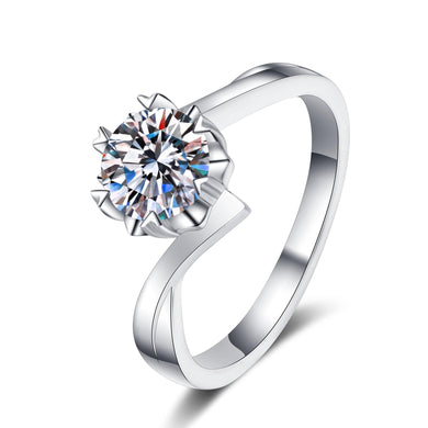 StarGems® Six Prong Twisted Band 0.3-2ct Moissanite 925 Silver Platinum Plated Ring RX100