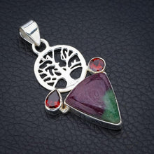 StarGems  Natural Ruby Zoisite Garnet TreeHandmade 925 Sterling Silver Pendant 1.75" F4643