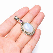 StarGems  Natural Rainbow Moonstone and Amethyst Handmade Unique 925 Sterling Silver Pendant 1.5" B4048