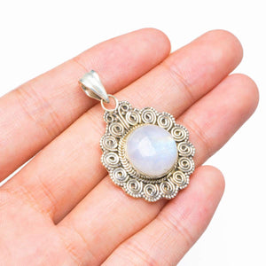 StarGems  Natural Rainbow Moonstone Handmade Unique 925 Sterling Silver Pendant 1.5" B3684