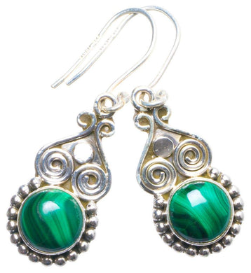 StarGems  Natural Malachite Handmade Unique 925 Sterling Silver Earrings 1.5