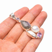 StarGems  Natural Blue Fire Labradorite,Biwa Pearl And Amethyst Handmade 925 Sterling Silver Pendant 2.25" D5654