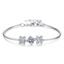 StarGems  1ct Moissanite 925 Silver Platinum Plated Zirconia Adjustable Double X Bracelet B4730