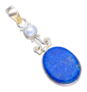 StarGems® Natural Lapis Lazuli and River Pearl Handmade Unique 925 Sterling Silver Pendant 2" S0723