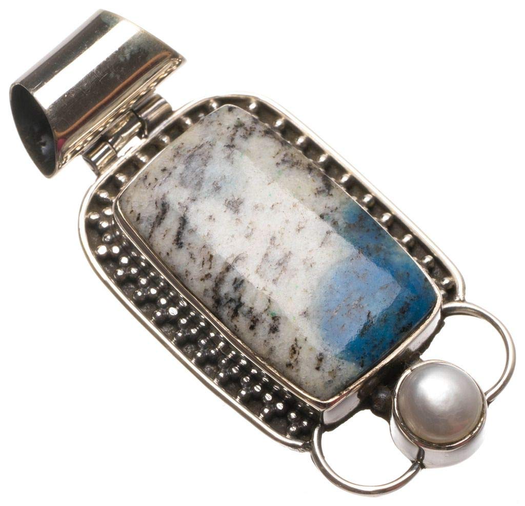 StarGems  Natural K2 Azurite and River Pearl Handmade Boho 925 Sterling Silver Pendant 1 1/2