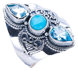 StarGems  Natural Larimar Blue TopazHandmade 925 Sterling Silver Ring 10.5 F0690