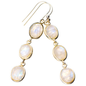 StarGems  Natural Rainbow Moonstone Handmade 925 Sterling Silver Earrings 2" D7490