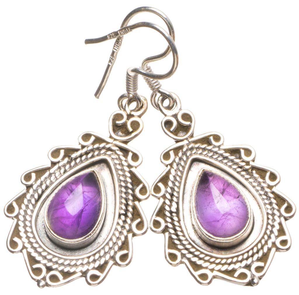 StarGems  Natural Amethyst Handmade Unique 925 Sterling Silver Earrings 1 1/2