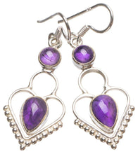 StarGems  Natural Amethyst Handmade Unique Heart Shape 925 Sterling Silver Earrings 1 3/4" T5248