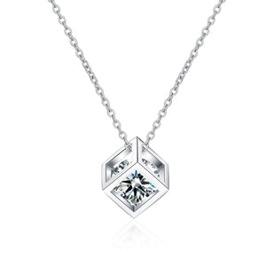 StarGems® Dice-Shape 1ct Moissanite 925 Silver Platinum Plated Necklace 40+5cm NX060