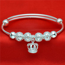 StarGems  Adjustable Beads&crown Handmade 999 Sterling Silver Bangle Bracelet For Women Cb0245