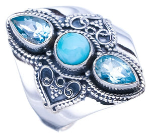 StarGems® Natural Larimar Blue Topaz Handmade 925 Sterling Silver Ring 11.75 F0683
