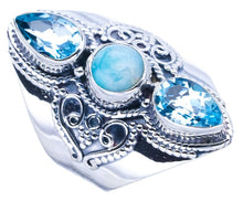 StarGems  Natural Larimar Blue TopazHandmade 925 Sterling Silver Ring 6.75 F0695