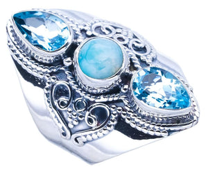 StarGems  Natural Larimar Blue TopazHandmade 925 Sterling Silver Ring 6.75 F0695