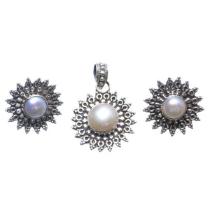 StarGems  Natural River Pearl 925 Sterling Silver Jewelry Set, Earrings Stud:3/4" Pendant:1 1/4" T8907