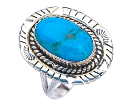 StarGems  Natural Turquoise Pigeon Handmade 925 Sterling Silver Ring 8 F2313