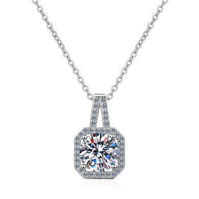 StarGems® Four Prong 1ct Moissanite 925 Silver Platinum Plated Necklace 40+5cm NX050