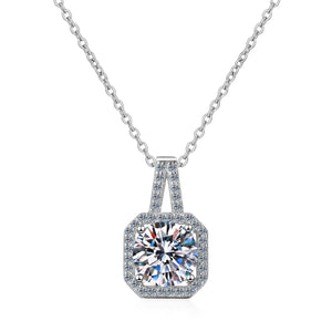 StarGems  Four Prong 1ct Moissanite 925 Silver Platinum Plated Necklace 40+5cm NX050