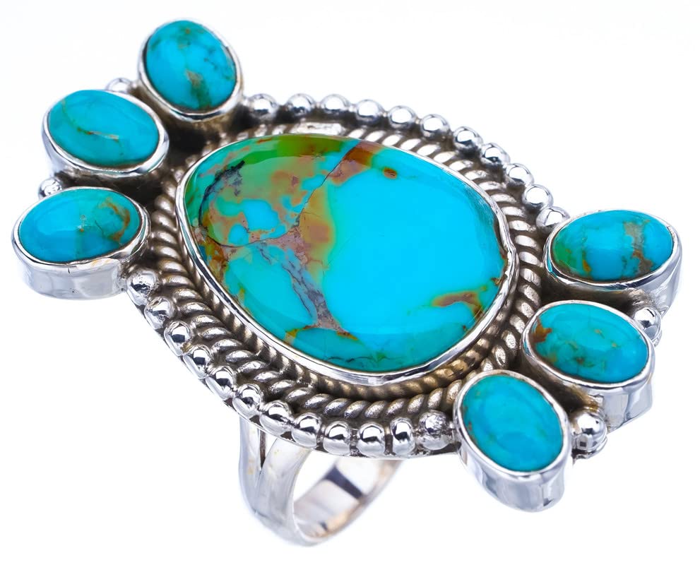 StarGems  Natural Turquoise Handmade 925 Sterling Silver Ring 9.75 F0455