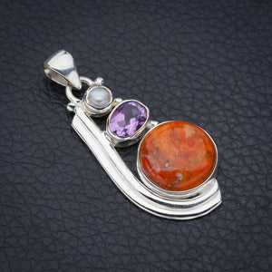 StarGems® Natural Calcite Amethyst And River PearlHandmade 925 Sterling Silver Pendant 1.75" F4331