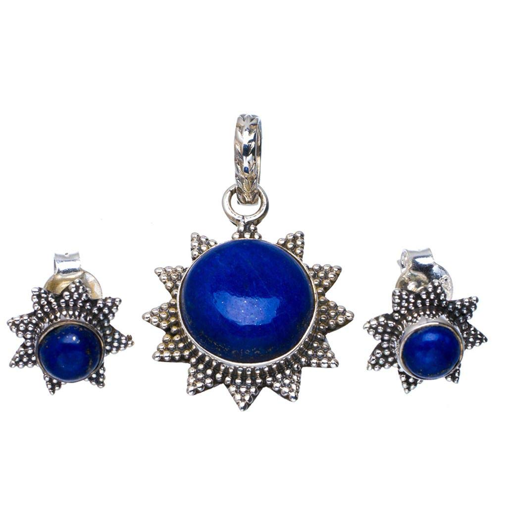 StarGems  Natural Lapis Lazuli Handmade Unique 925 Sterling Silver Jewelry Set Pendant 1.25