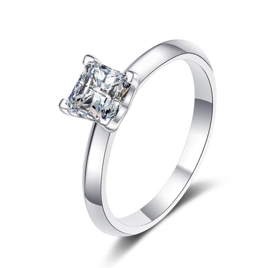StarGems® Princess Cut Four Prong 1-2ct Moissanite 925 Silver Platinum Plated Ring RX101