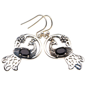 StarGems® Natural Black Onyx Peacock Handmade 925 Sterling Silver Earrings 1.75" D3809