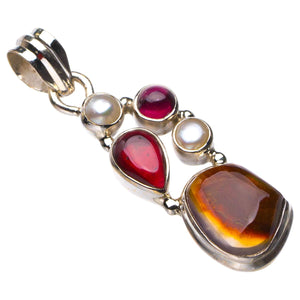 StarGems  Natural Garnet,River Pearl And Amethyst Handmade 925 Sterling Silver Pendant 1.75" D5964